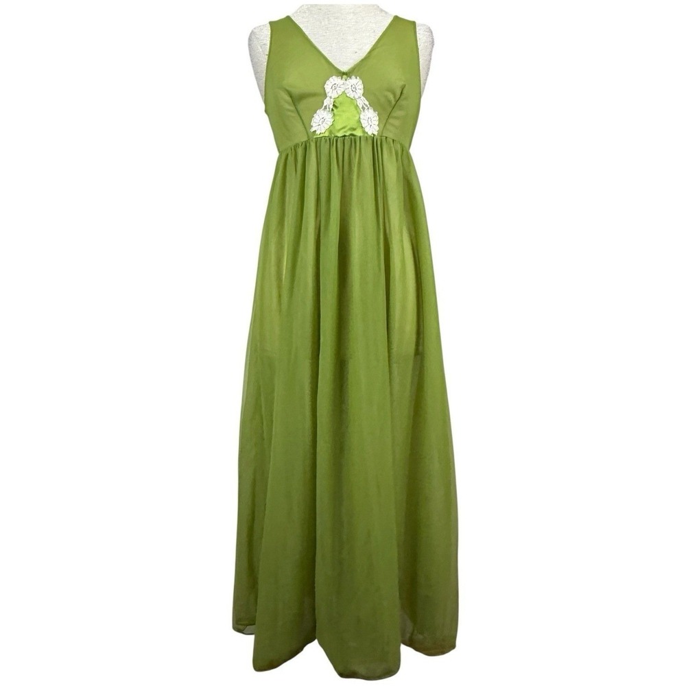 Janelle of California Nightgown Womens S Green Sheer Empire Waist 70s Slip Dress